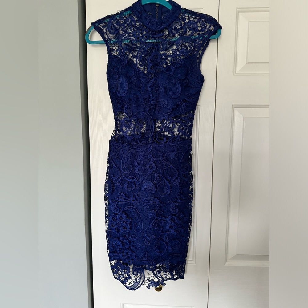 Blue B.Darlin lace cut out cocktail dress